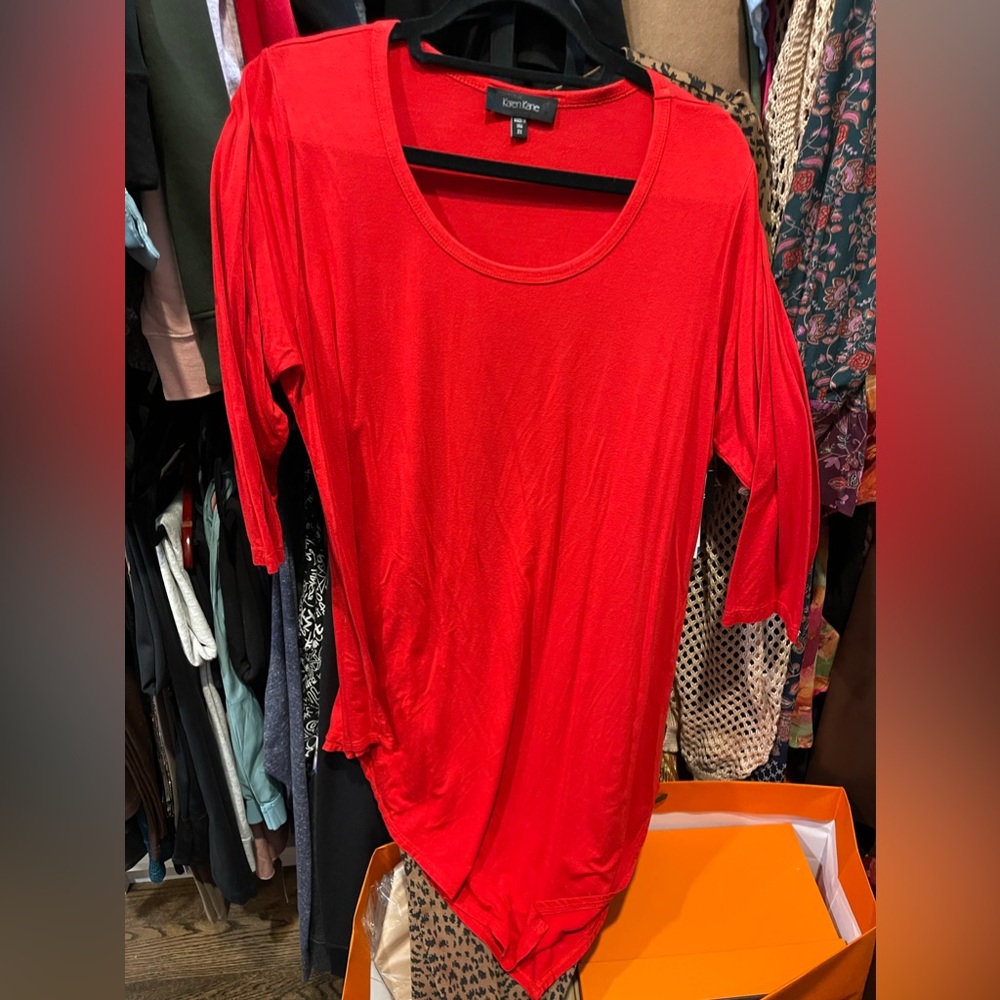 Karen Kane red asymmetrical top